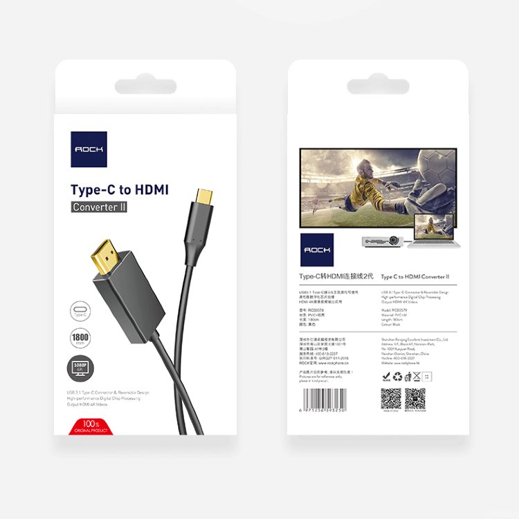 محول روك سبيس تايب سي إلى HDMI بدقة 4K - طول 1.8 متر